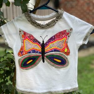 Colorful Rainbow butterfly handpainted rhinestone short sleeve girl shirt